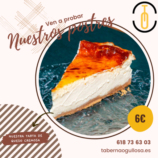 Post publicitario de la tarta de queso casera en Taberna Orgullosa.